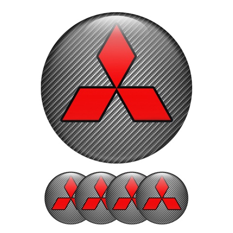 Mitsubishi Wheel Center Cap Domed Stickers Red Line Carbon Edition