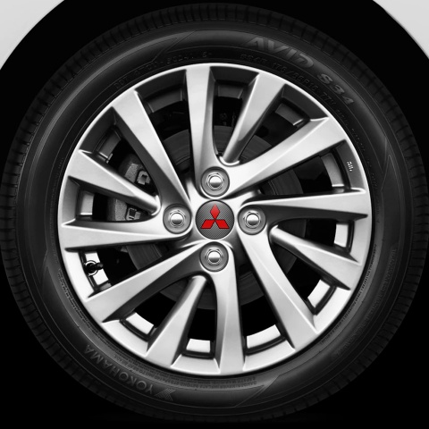 Mitsubishi Wheel Center Cap Domed Stickers Red Line Carbon Edition