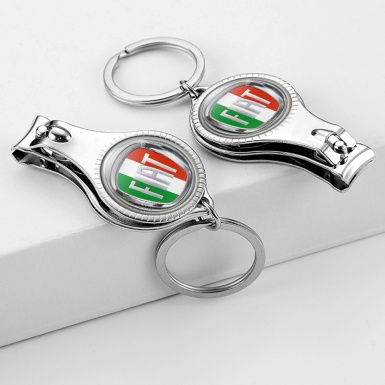 Fiat Key Fob Ring Nail Trimmer Silver Chrome 3D Ring Italian Flag Domed Emblem
