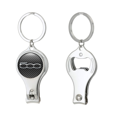 Fiat Abarth 500 Keychain Fob Ring Fingernail Trimmer Dark Carbon Metallic Logo Domed Emblem