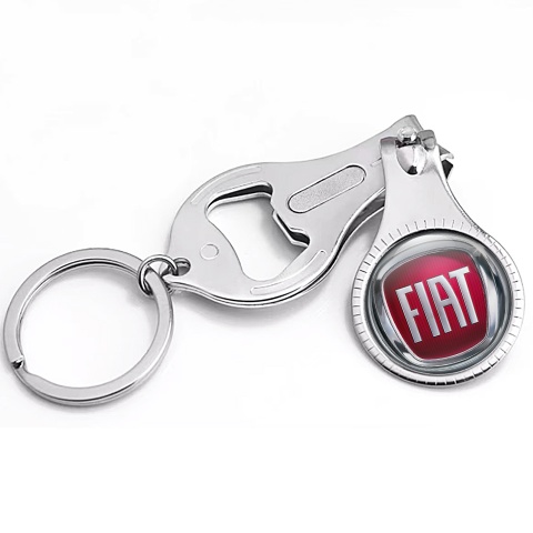 Fiat Key Fob Ring Nail Trimmer Silver Chrome 3D Ring Dark Red Base Style Base Domed Emblem