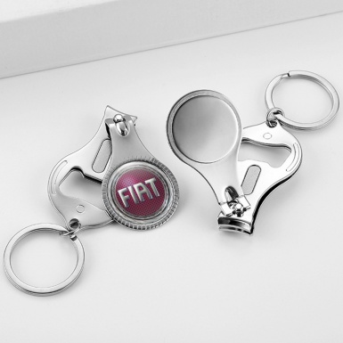 Fiat Keyring Chain Holder Nail Clipper Stylish Silver Ring Red Mesh Domed Logo Design