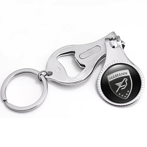 BMW Hamann Key Fob Ring Fingernail Clipper Clean Black Grey Shield Logo Design