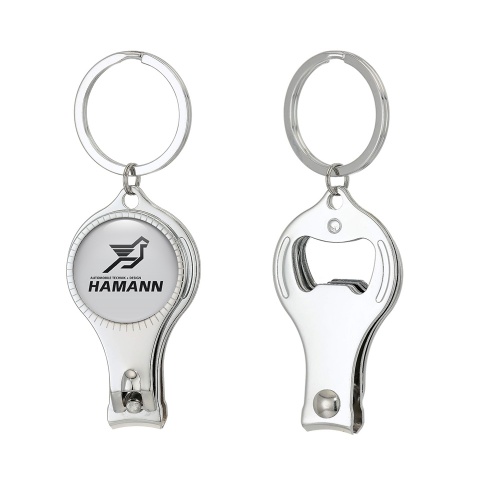 BMW Hamann Keychain Ring Nail Clipper Clean Grey Black Pegasus Domed Emblem