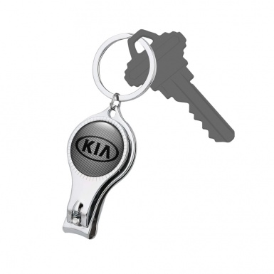 Kia Key Fob Ring Nail Clipper Light Carbon Black Oval Domed Emblem