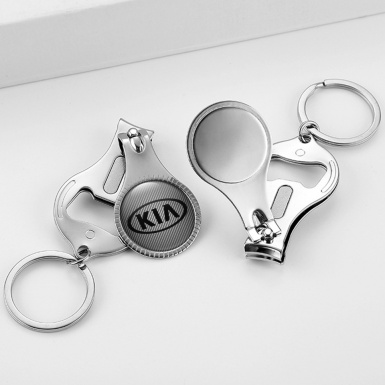 Kia Key Fob Ring Nail Clipper Light Carbon Black Oval Domed Emblem