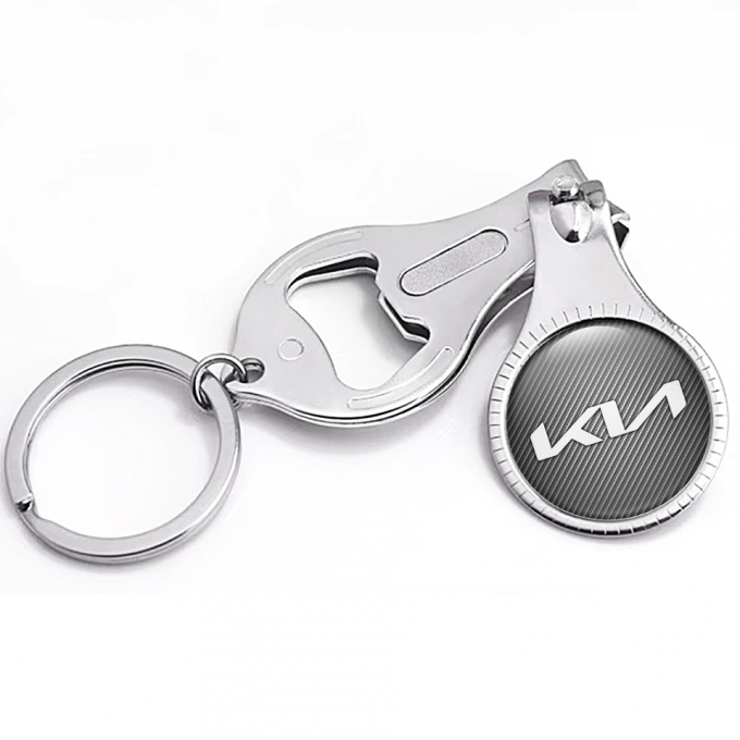 Kia Key Chain Ring Fingernail Trimmer Dark Carbon White Modern Domed Emblem