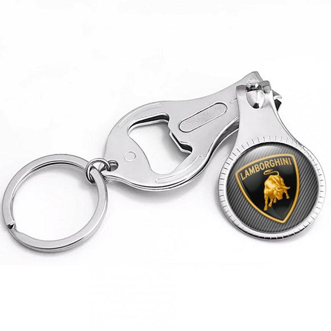 Lamborghini Key Fob Chain Fingernail Clipper Dark Carbon Classic Golden Shield Domed Emblem