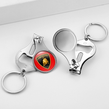 Lamborghini Key Ring Chain Nail Clipper Classic Red Golden Shield Domed Sticker