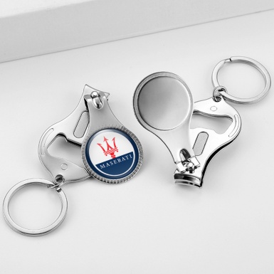 Maserati Key Fob Ring Fingernail Trimmer Classic Blue White Red Trident Domed Emblem