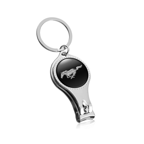 Ford Mustang Keychain Ring Nail Clipper Classic Black Chrome Domed Logo Edition