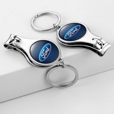 Ford Keychain Nail Clipper Navy Blue Classic White Oval Domed Emblem