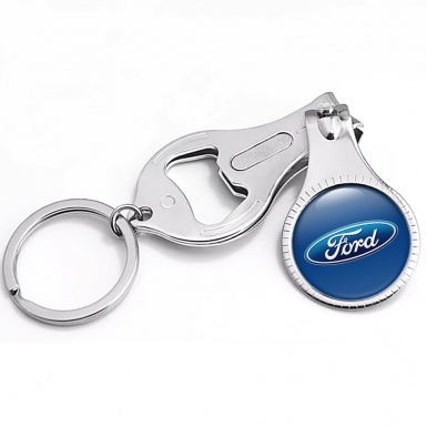 Ford Keychain Nail Clipper Sky Blue Classic White Oval Domed Sticker Edition