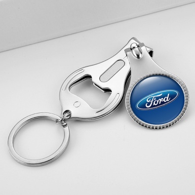 Ford Keychain Nail Clipper Sky Blue Classic White Oval Domed Sticker Edition