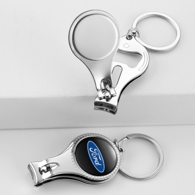 Ford Key Chain Holder Nail Clipper Classic Black Blue Oval Domed Emblem Design