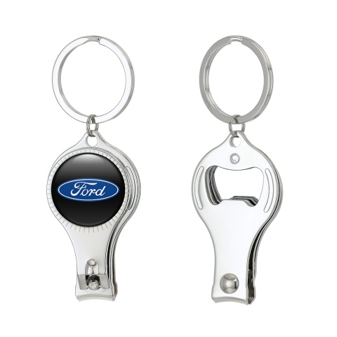 Ford Key Chain Holder Nail Clipper Classic Black Blue Oval Domed Emblem Design