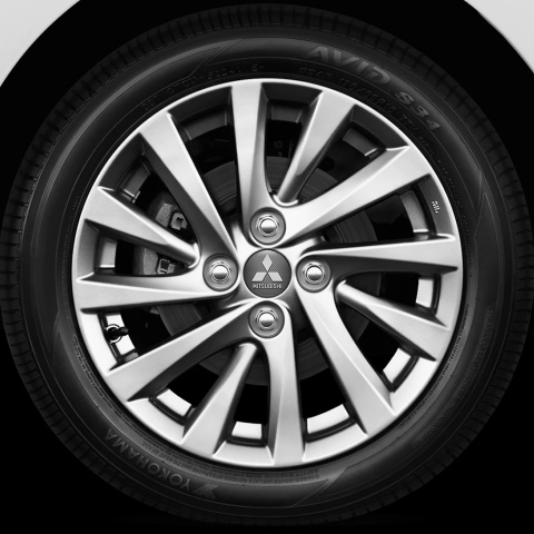 Mitsubishi Wheel Center Caps Emblem Classic Logo Gray Carbon