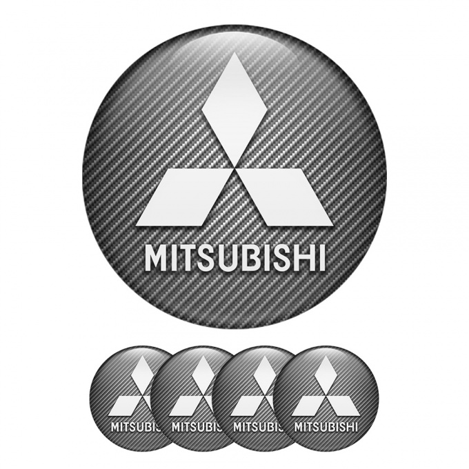 Mitsubishi Wheel Center Caps Emblem Classic Logo Gray Carbon