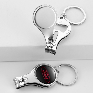 Ford Key Chain Nail Clipper Black Red Clean Oval Domed Emblem Design