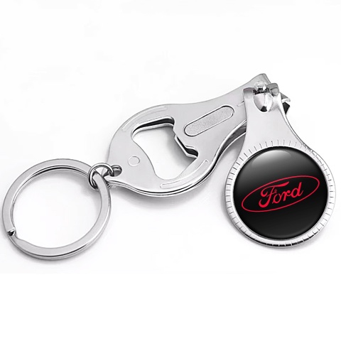 Ford Key Chain Nail Clipper Black Red Clean Oval Domed Emblem Design