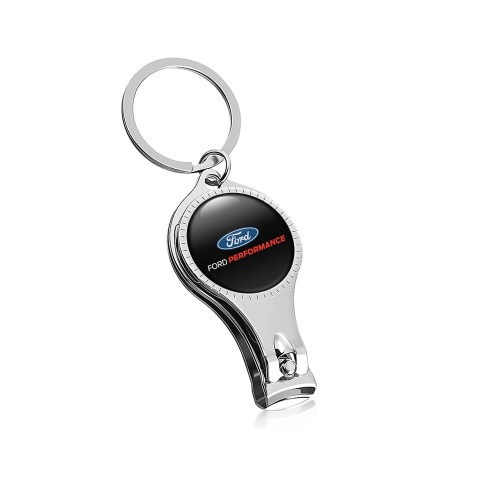 Ford Performance Keychain Fob Ring Nail Trimmer Classic Black Blue Domed Emblem