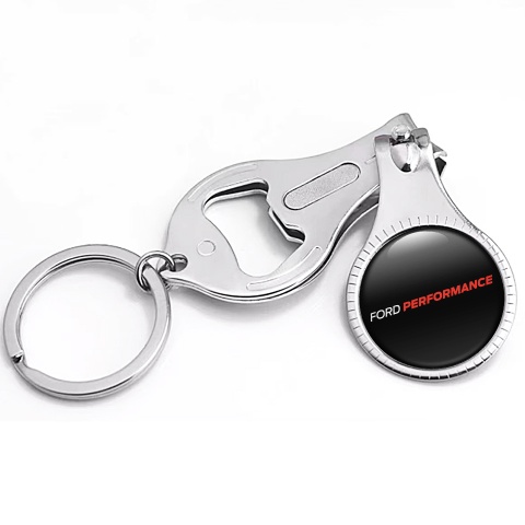 Ford Performance Key Chain Ring Nail Trimmer Classic Black Red Domed Logo