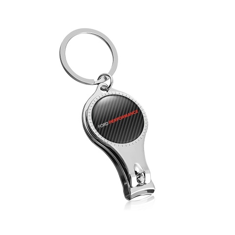 Ford Performance Key Chain Ring Nail Trimmer Dark Carbon Red Domed Emblem