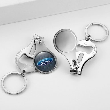Ford Key Ring Holder Blue Honeycomb Blue Logo Design