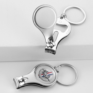 Ford Keychain Ring Nail Clipper Light Grey Chrome Color Domed Emblem