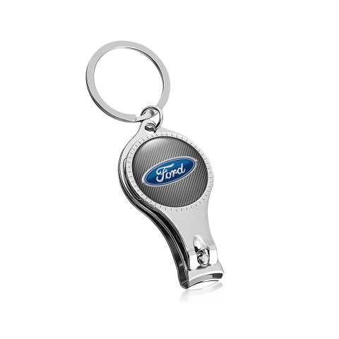 Ford Key Chain Fingernail Clipper Light Carbon Blue Logo Domed Design