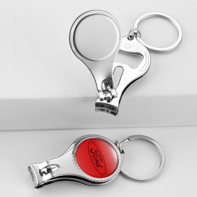 Ford Keychain Fingernail Trimmer Bright Red Black Oval Domed Emblem