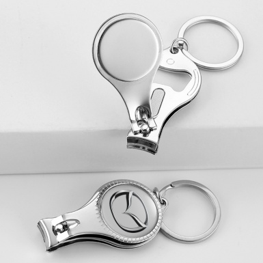 Mazda Keyring Holder Nail Trimmer Light Grey Chrome Logo Style