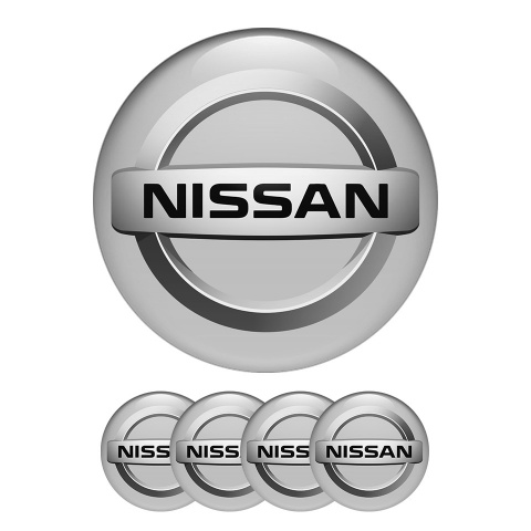 Nissan Wheel Center Cap Domed Stickers Gray Metal Logo print