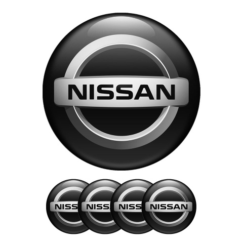 Nissan Domed Stickers Wheel Center Cap Black With Gray Logo