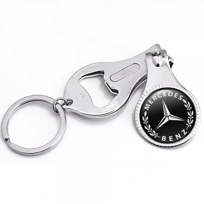 Mercedes Benz Keyring Nail Clipper Black White Laurel Classic Domed Emblem