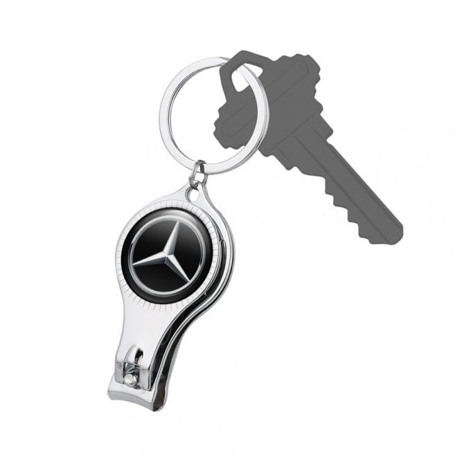 Mercedes Benz Key Chain Nail Trimmer Black Metallic Circle Domed Emblem