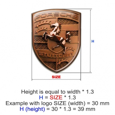 Porsche Logo Emblem Badge Self-adhesive Bronze Style