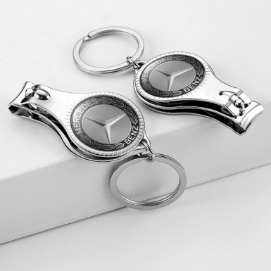 Mercedes Benz Key Fob Fingernail Clipper Metallic Mesh Domed Emblem