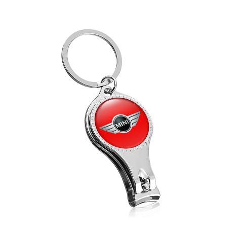 Mini Cooper Fob Chain Nail Clipper Classic Red Metallic Domed Logo