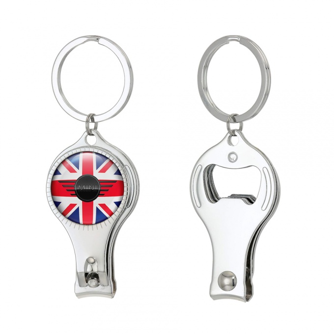 Mini Cooper Keychain Ring Fingernail Trimmer Britain Flag Black Domed Logo