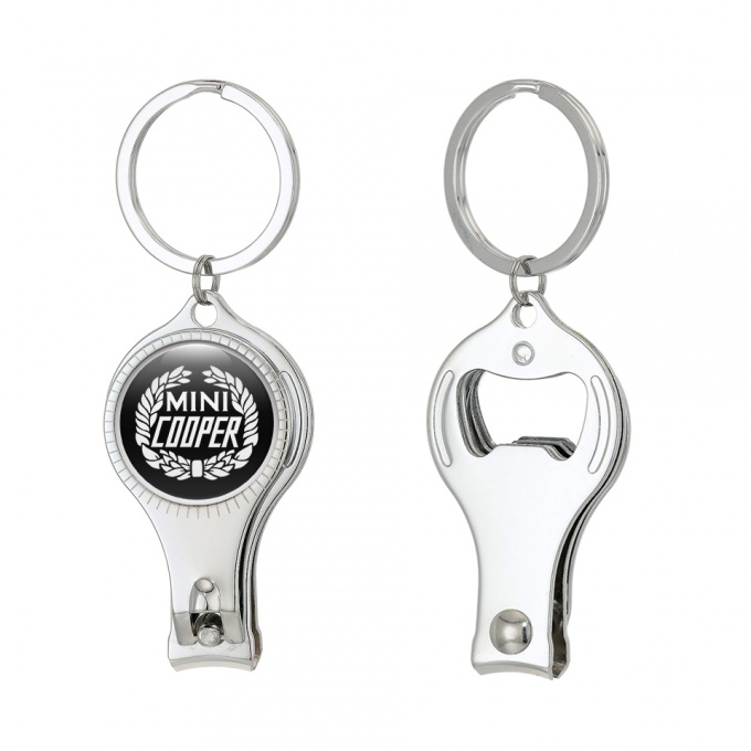 Mini Cooper Fob Chain Nail Clipper Black White Laurel Domed Design