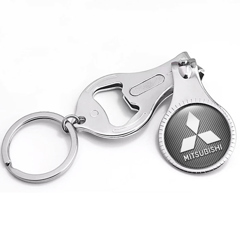 Mitsubishi Keychain Ring Nail Clipper Light Carbon White Slogan Domed Emblem