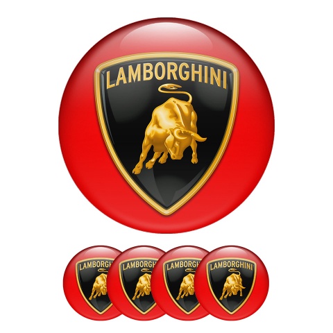 Lamborghini Wheel Center Caps Emblem Domed Sticker Red printing 