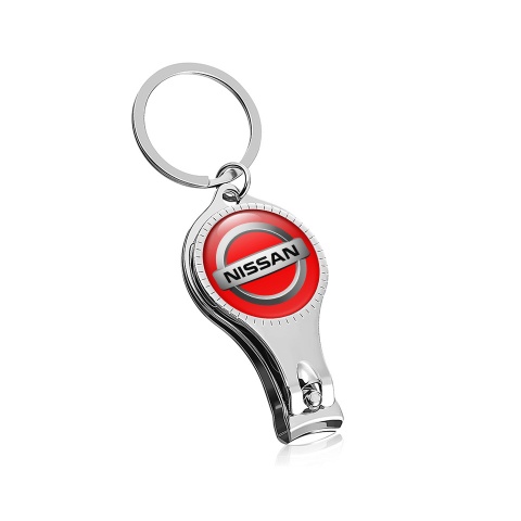 Nissan Key Chain Fingernail Trimmer Red Silver Circle Domed Emblem