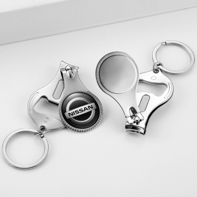Nissan Keychain Nail Trimmer Classic Black Metallic Ring Domed Logo