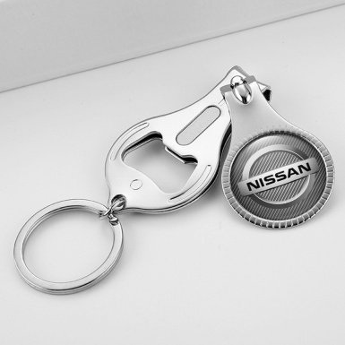 Nissan Keyring Nail Trimmer Light Carbon Silver Ring Effect Logo Design