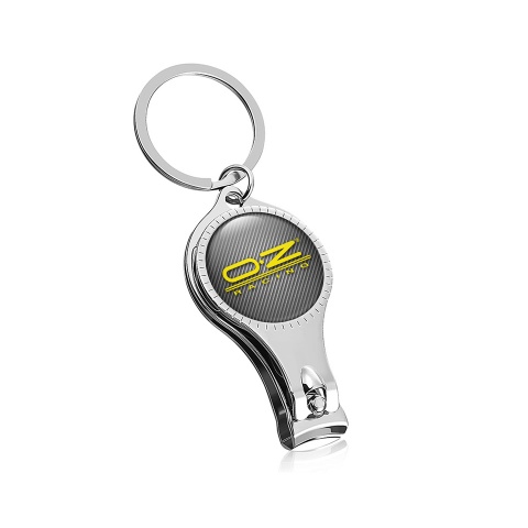OZ Racing Fob Chain Nail Clipper Light Carbon Yellow Lines Domed Emblem