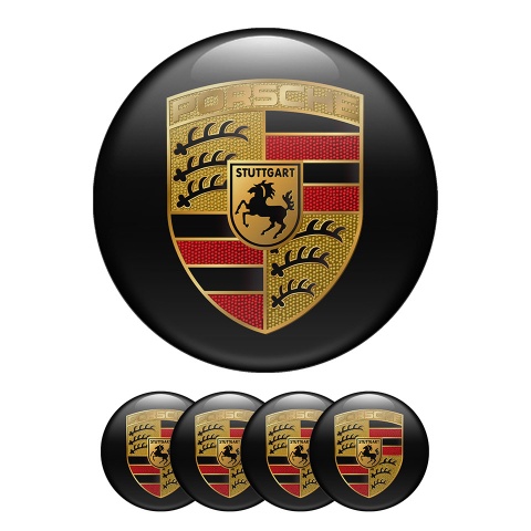 Porsche Wheel Center Cap Domed Stickers Black Classic