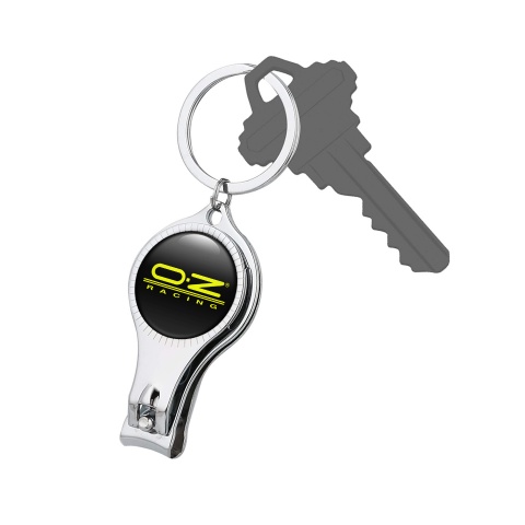 OZ Racing Keyring Nail Trimmer Black Clean Yellow Lines Domed Badge