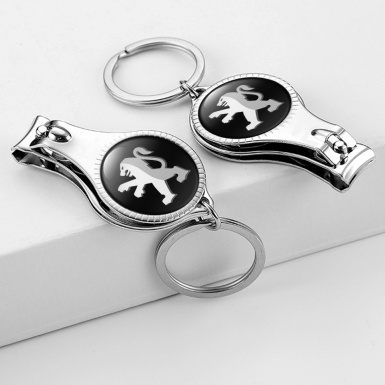 Peugeot Keychain Nail Clipper Black White Grey Lion Domed Logo